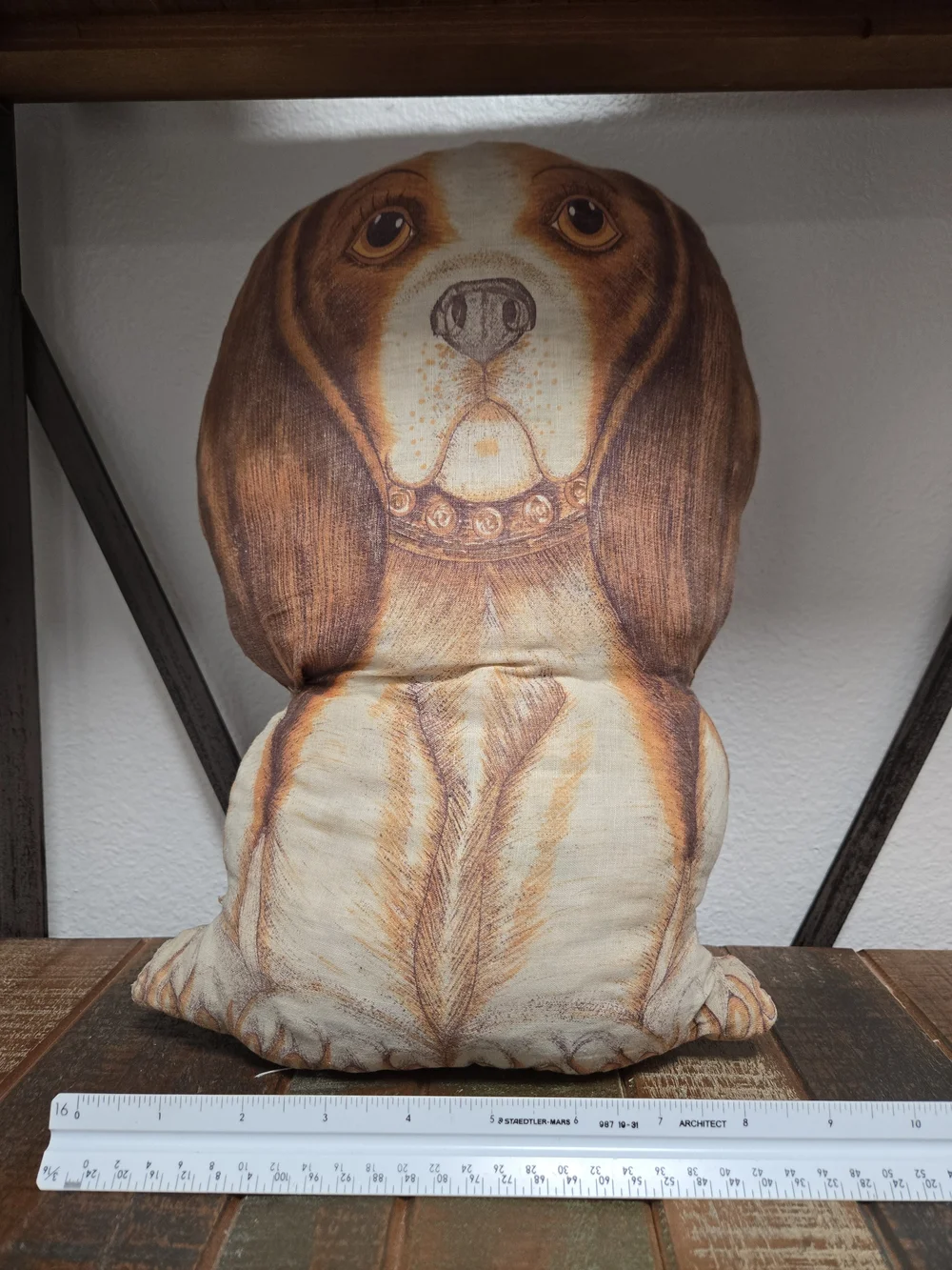Basset Hound Beagle Dog Pillow Vintage 70s Cut & Sewn Panels Shelf Window Sitter